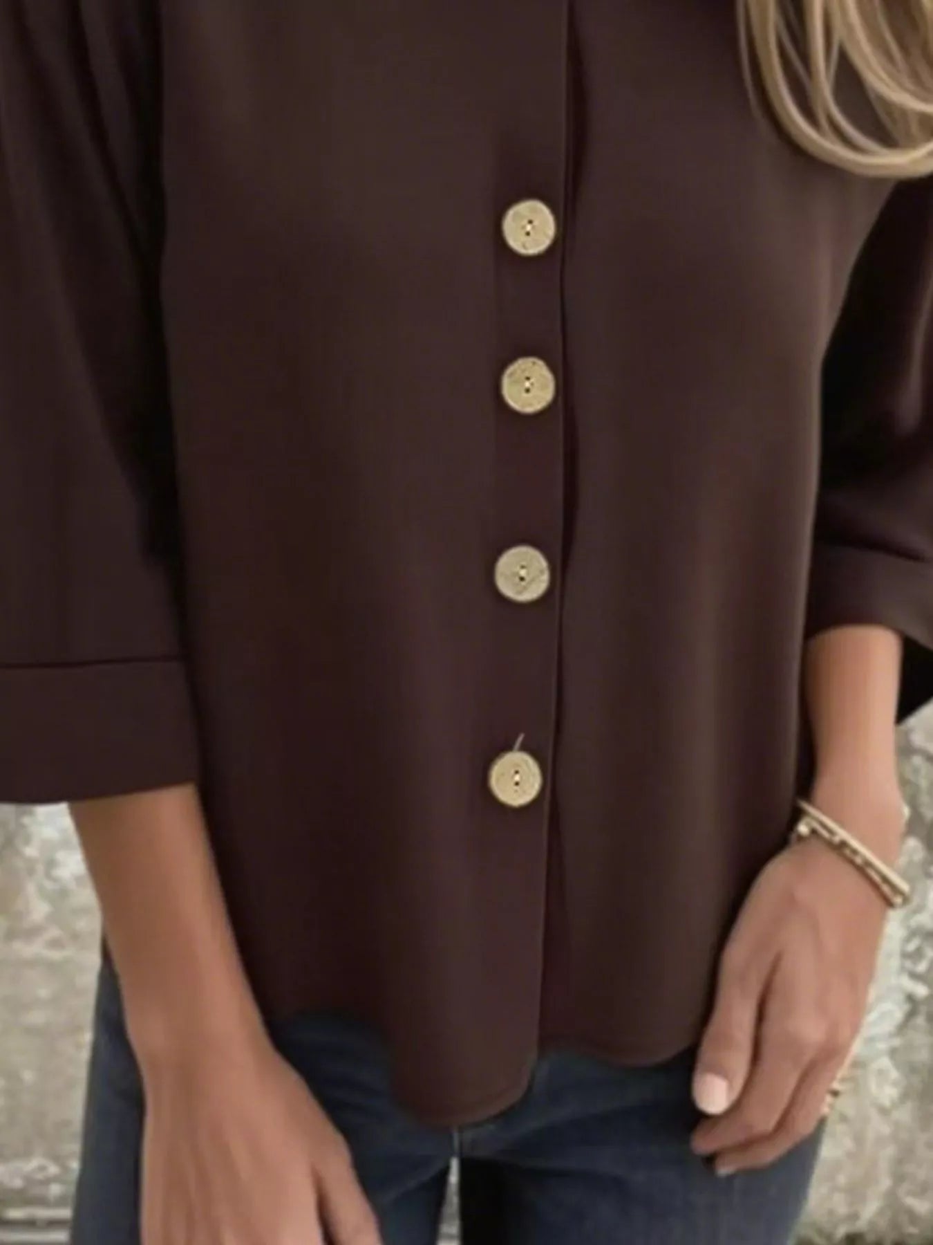 Full Size Button-Front 3/4 Sleeve Casual Blouse Plus Size 