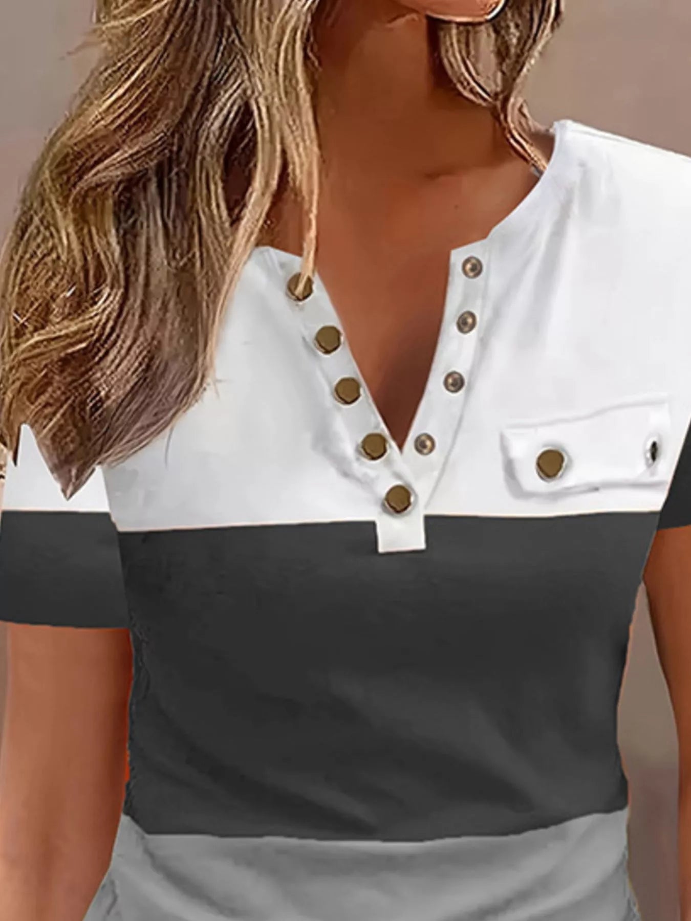 Color Block Short Sleeve Casual T-Shirt 