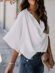 Full Size Ruched Three-Quarter Sleeve Blouse Plus Size 