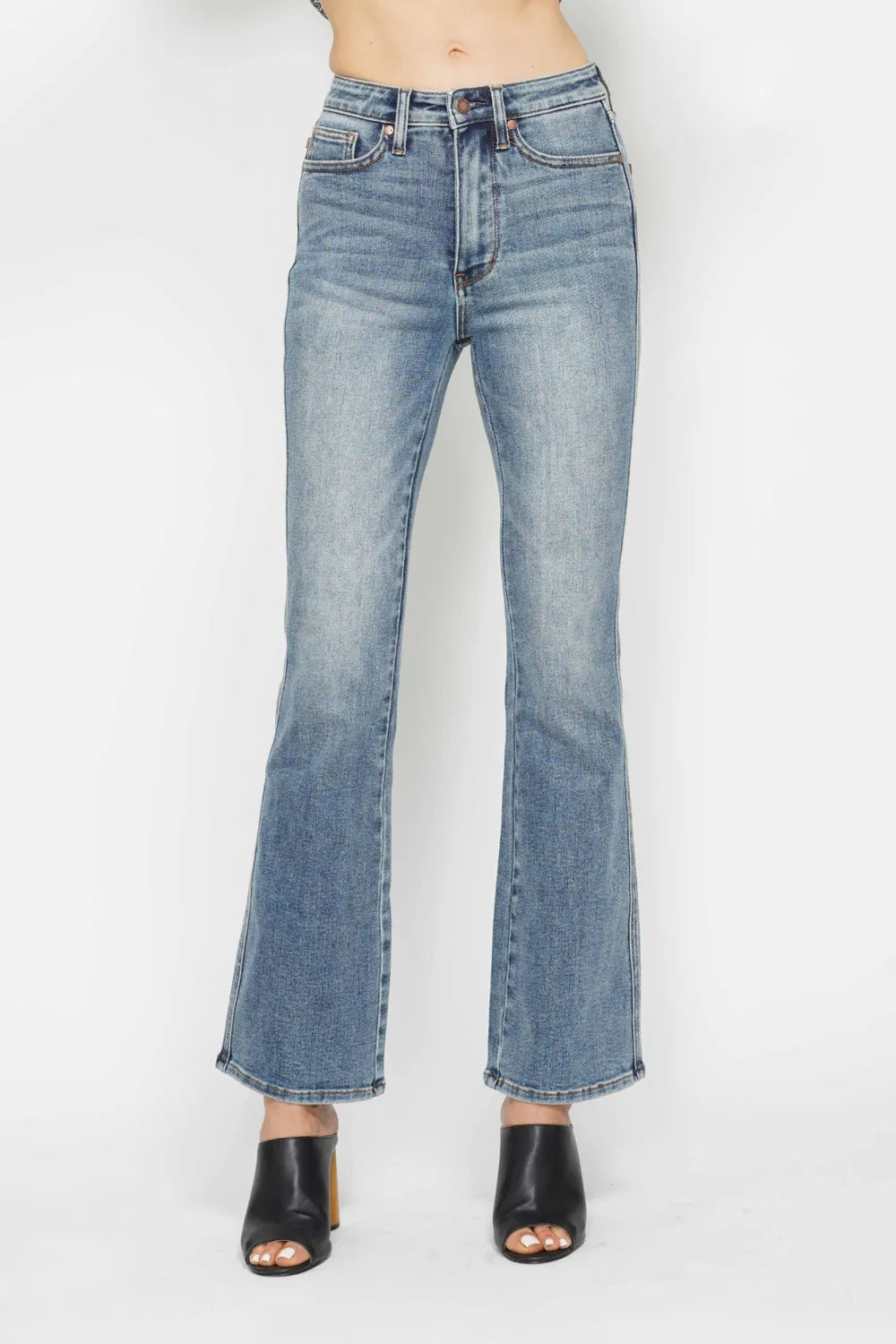 Judy Blue Full Size Tummy Control Back Embroidered Pocketed Bootcut Jeans Plus Size 