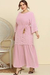 Plus Size Spliced Lace Tassel Belted Dress 