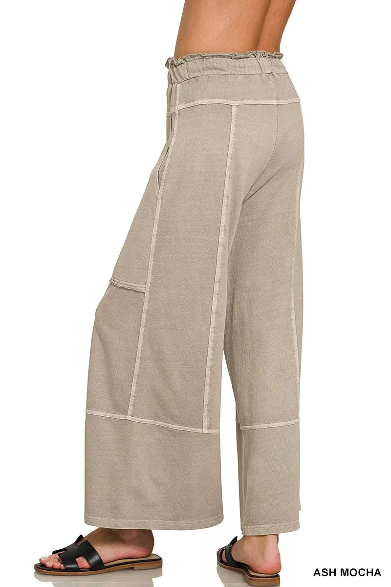 Zenana French Terry Washed Exposed-seam Wide Leg Pants 