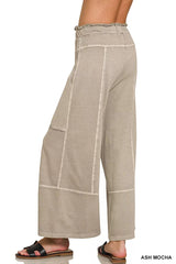 Zenana French Terry Washed Exposed-seam Wide Leg Pants 