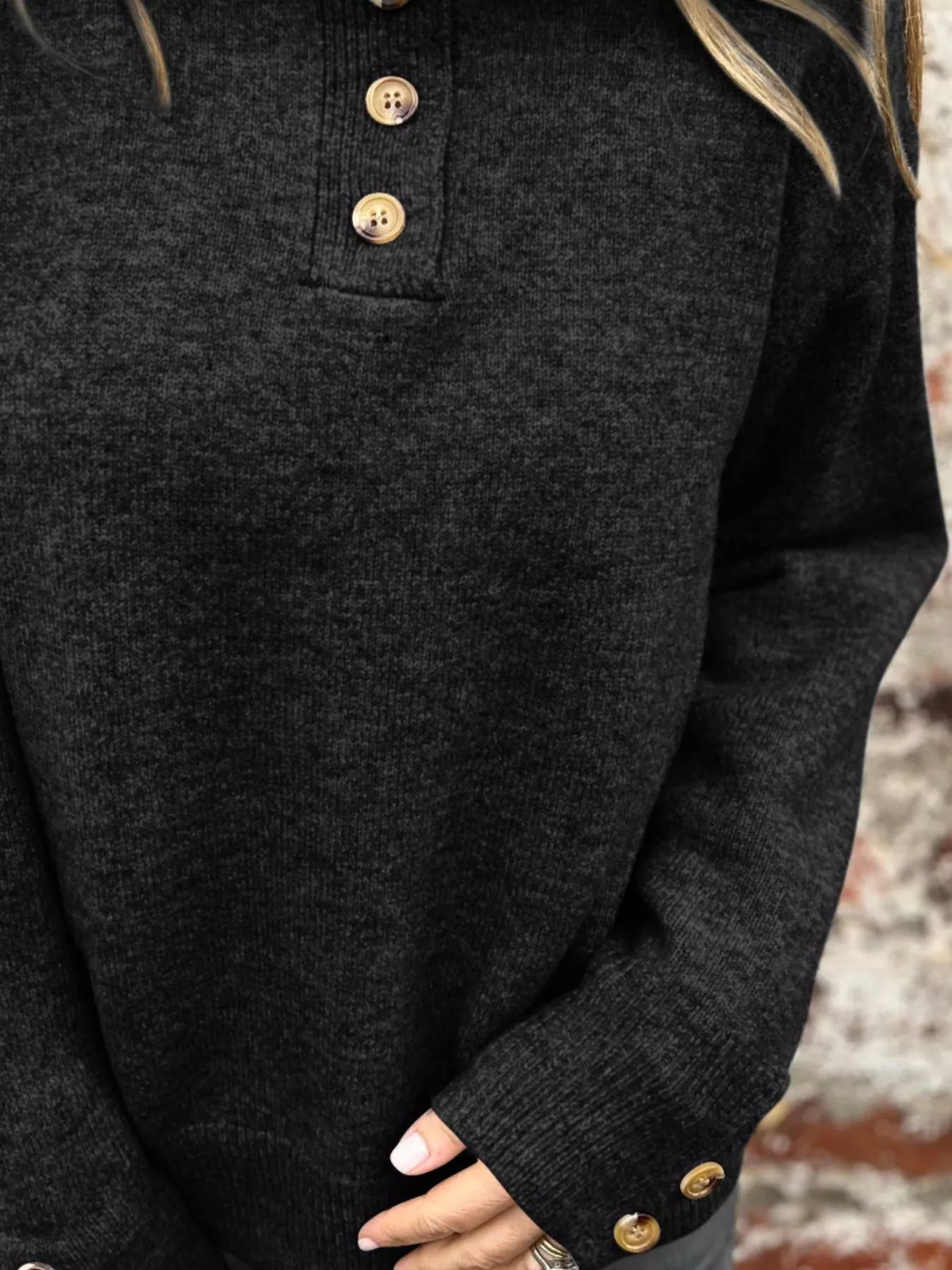 Full Size Button-Detail Turtleneck Sweater Plus Size 