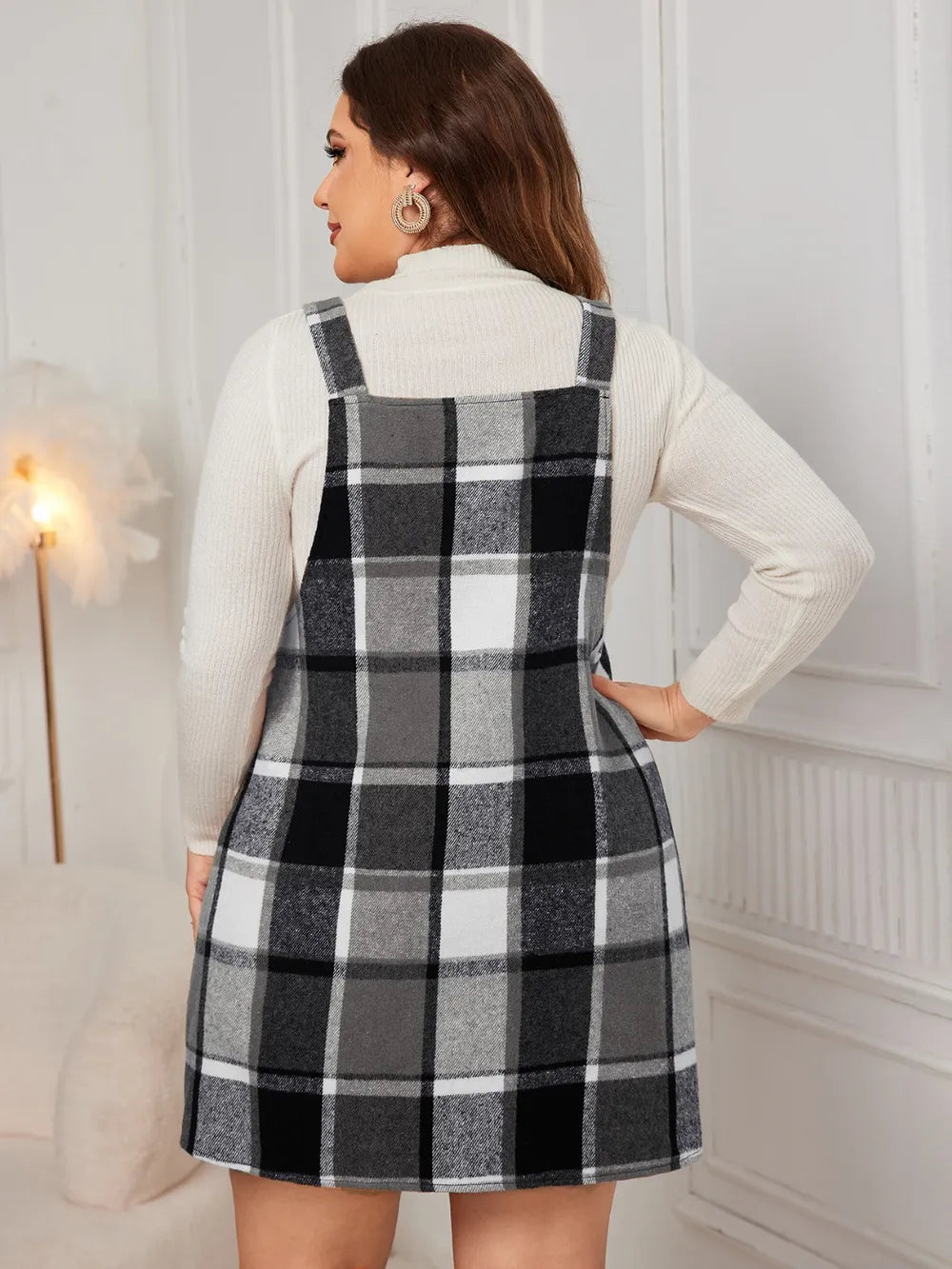 Honey Plus Size Plaid Wide Strap Overall Dress 