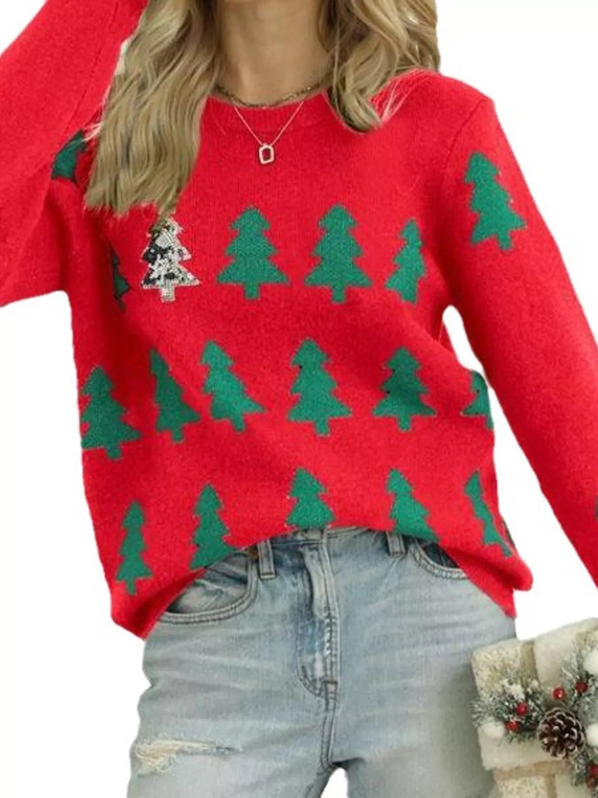 Christmas Tree Pattern Long Sleeve Sweater 