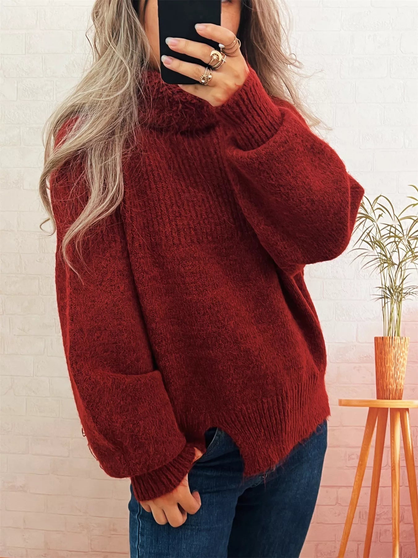 Ribbed Turtleneck Long Sleeve Sweater 