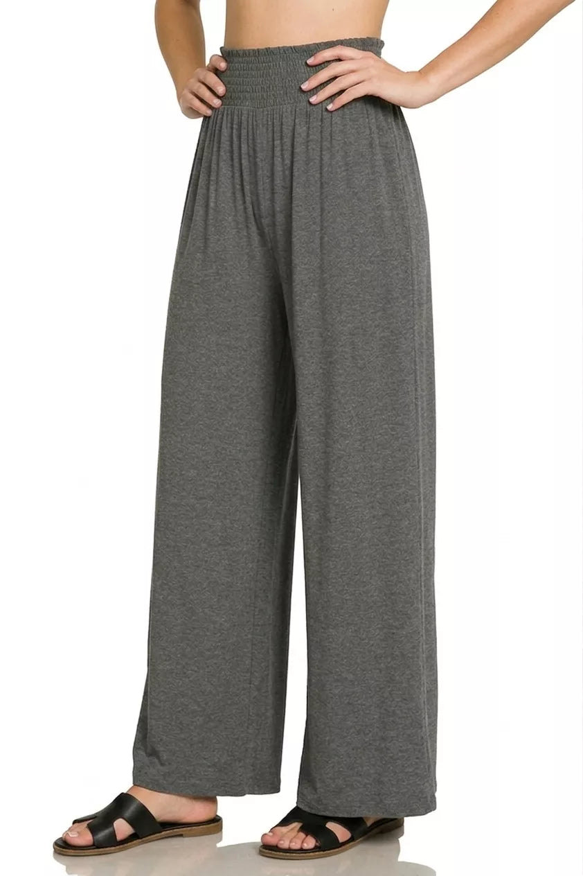 Zenana Smocked Waist Wide Leg Palazzo Pants 