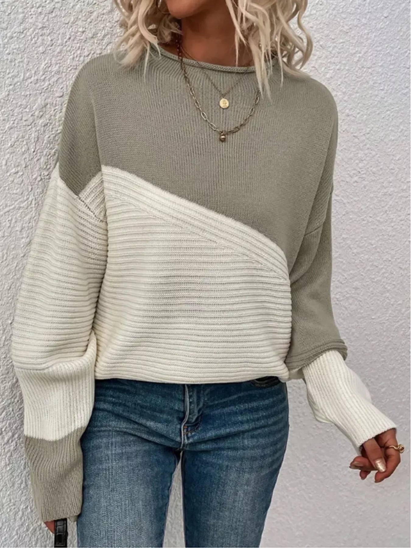Color Block Ribbed Knit Sweater 