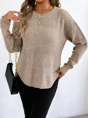 Textured Knit Relaxed Fit Round Neck Sweater 