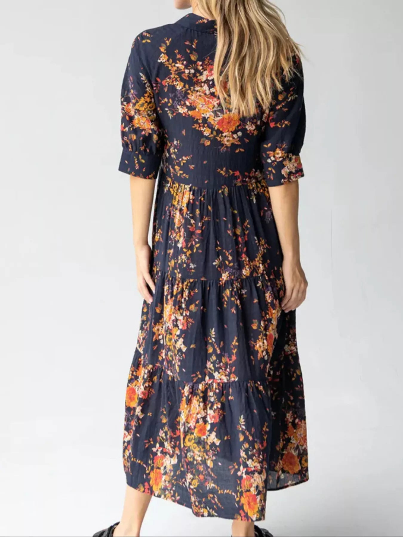 Full Size Printed Half Sleeve Midi Dress Plus Size 