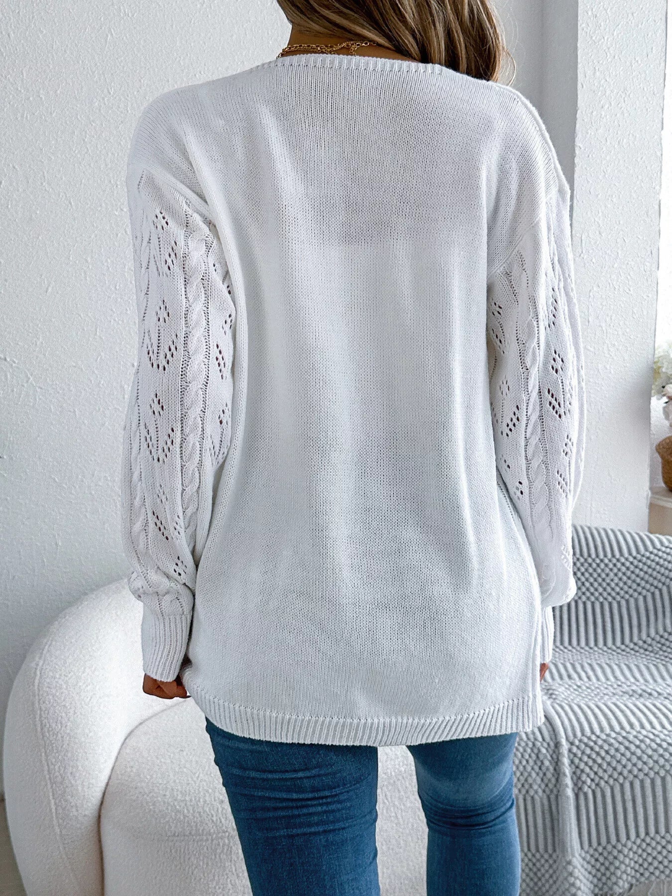 Openwork Open Front Long Sleeve Cardigan 