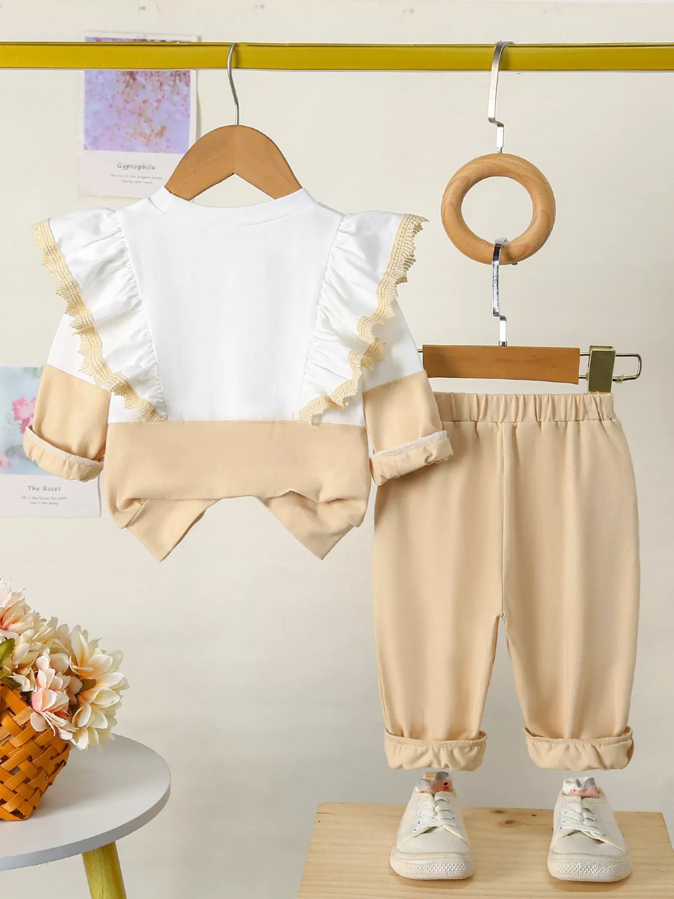 Children's Flower Long Sleeve Top and Pants Set 