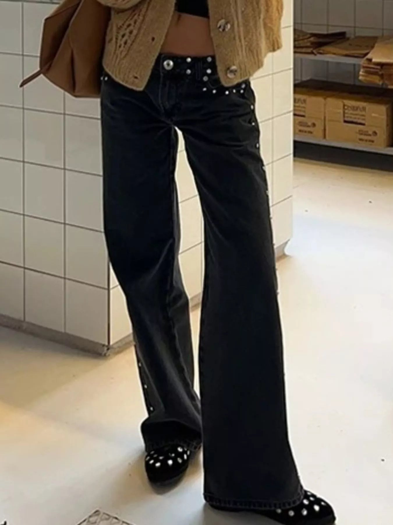 Leopard Star Patches Wide Leg Jeans 