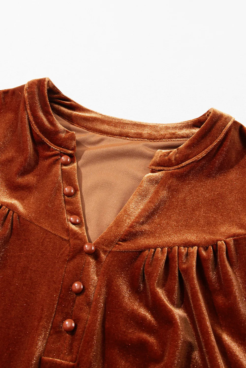 Notched Long Sleeve Velvet Top 