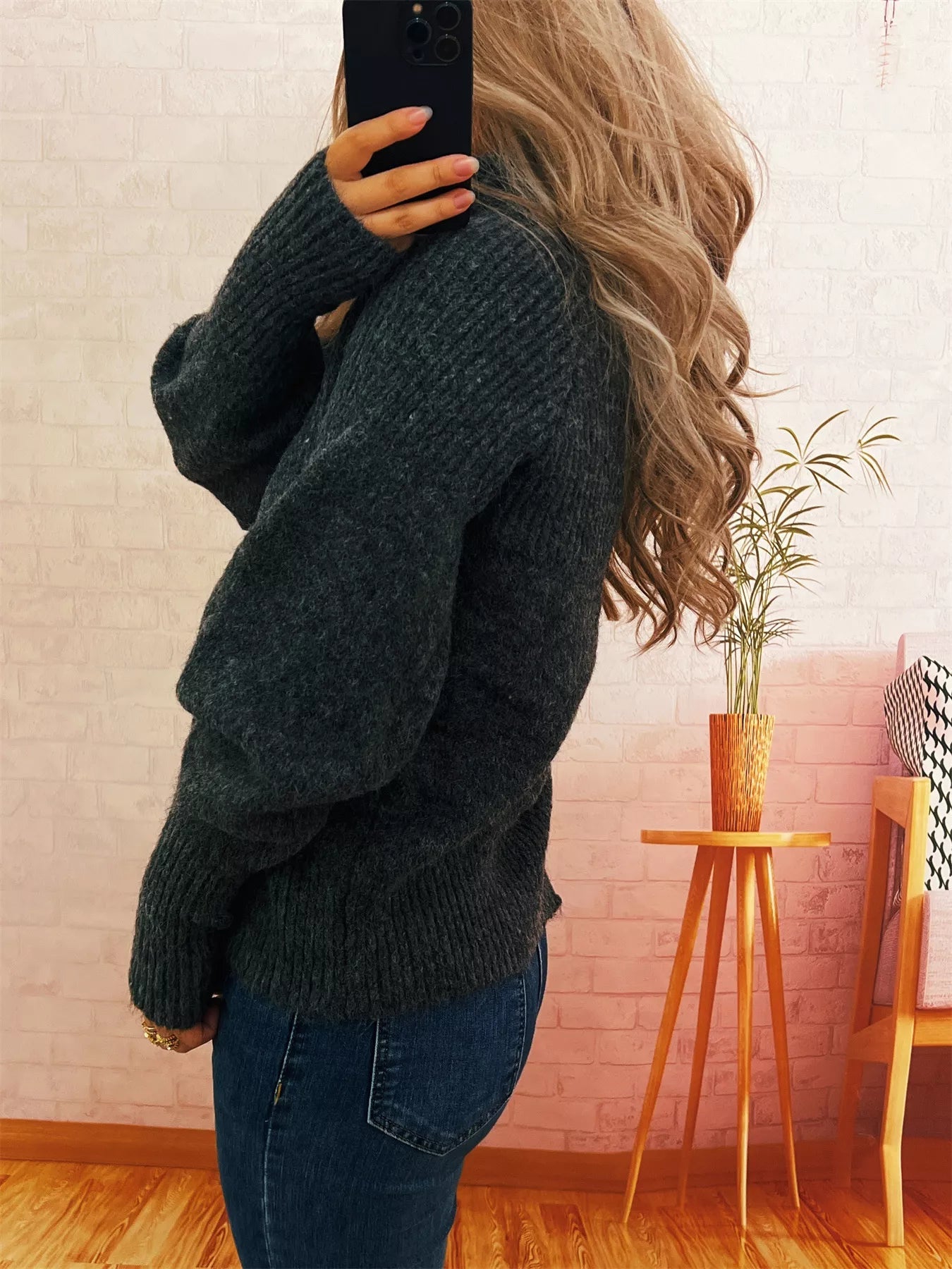Ribbed Turtleneck Long Sleeve Sweater 