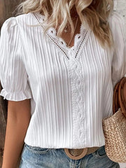 Full Size Lace Detail V-Neck Blouse Plus Size 