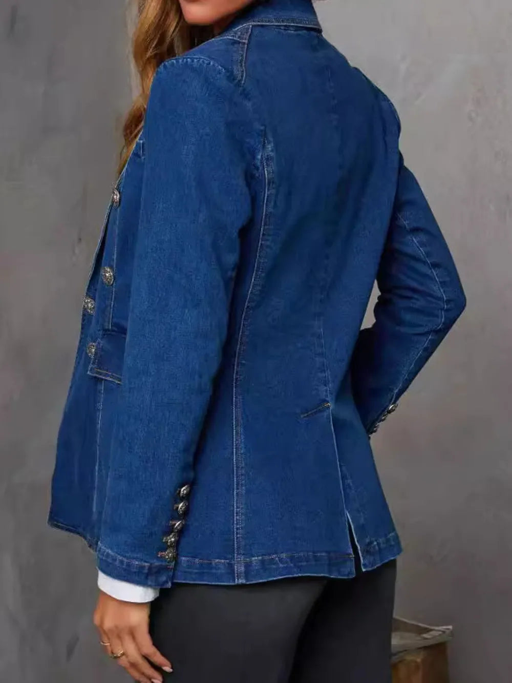 Collared Neck Long Sleeve Denim Jacket 
