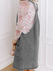 Wide Strap Button Down Denim Overall Dress 