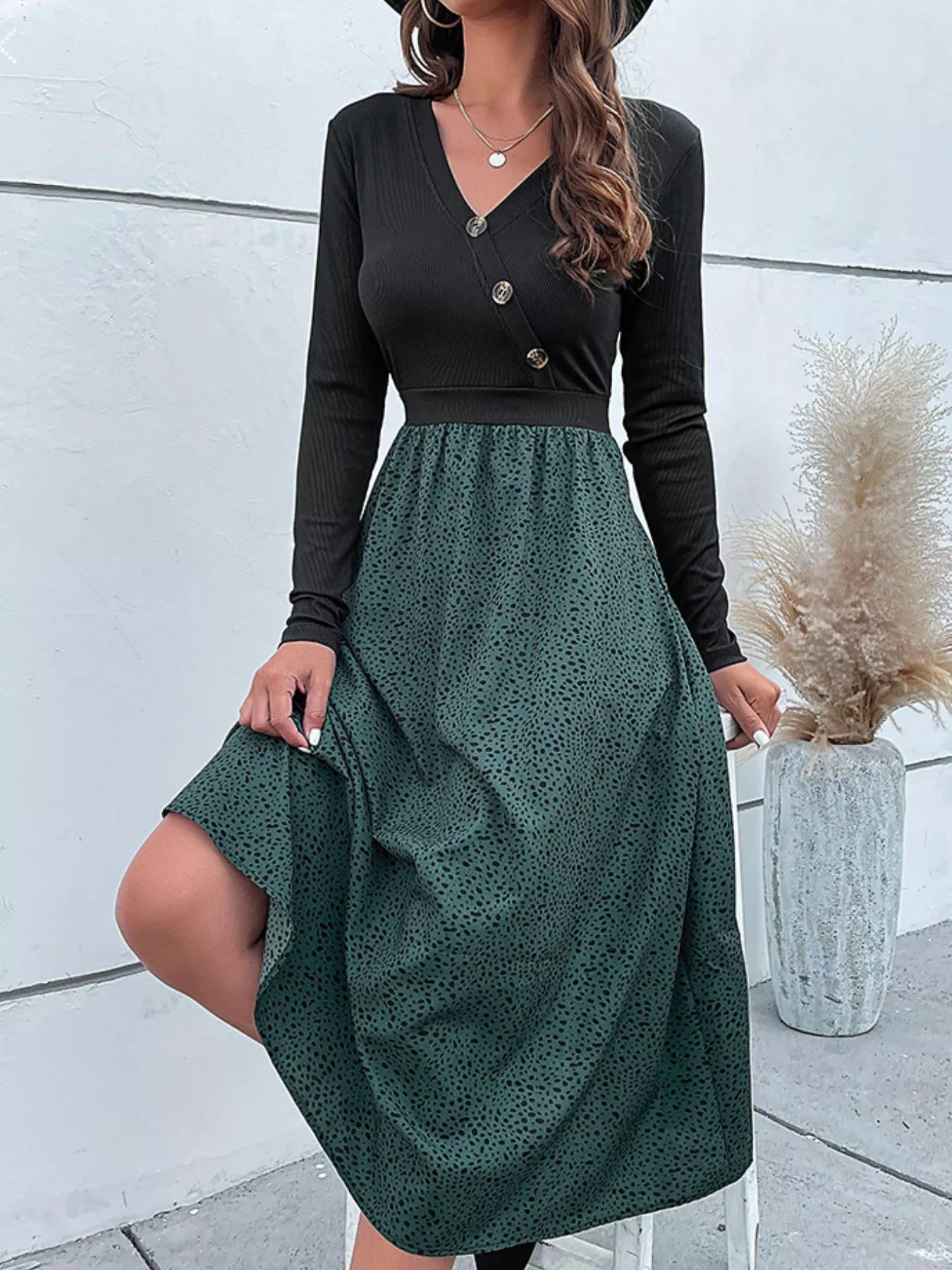 Animal Print Long Sleeve Midi Dress 