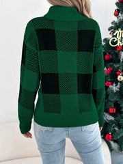Christmas Plaid Long Sleeve Turtleneck Sweater 
