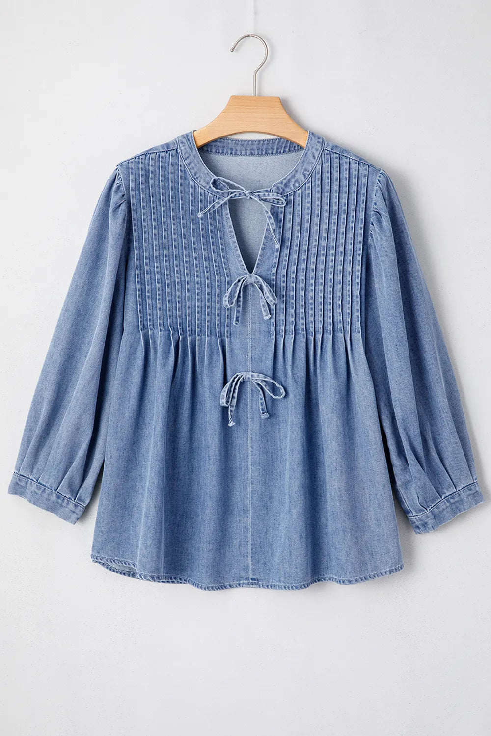 Bow Tie Long Sleeve Denim Top 