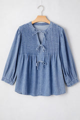 Bow Tie Long Sleeve Denim Top 