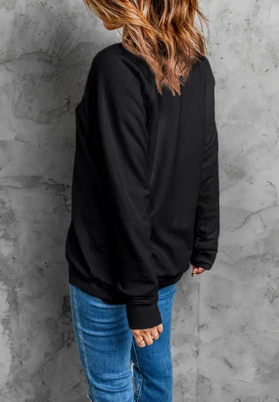 Rhinestone Checkered Lucky Clover Round Neck Sweatshirt 