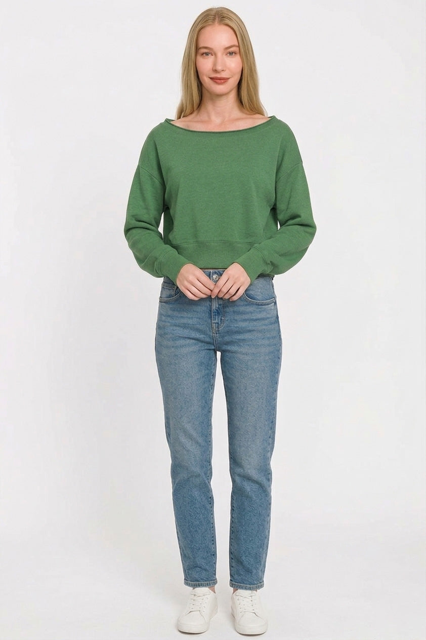 Zenana Fleece Boat-neck Sweatshirt 