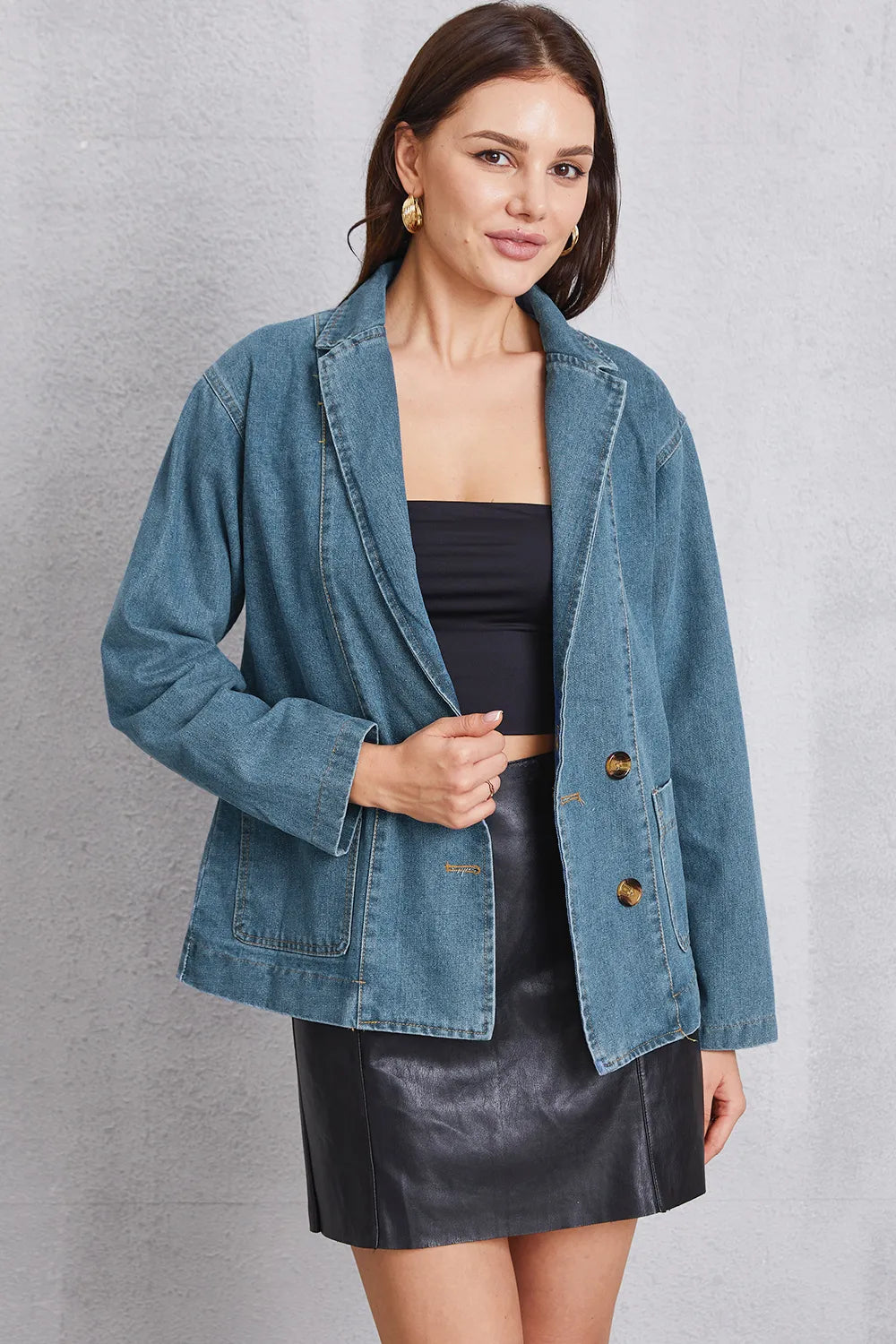 Pocketed Button Up Denim Jacket 