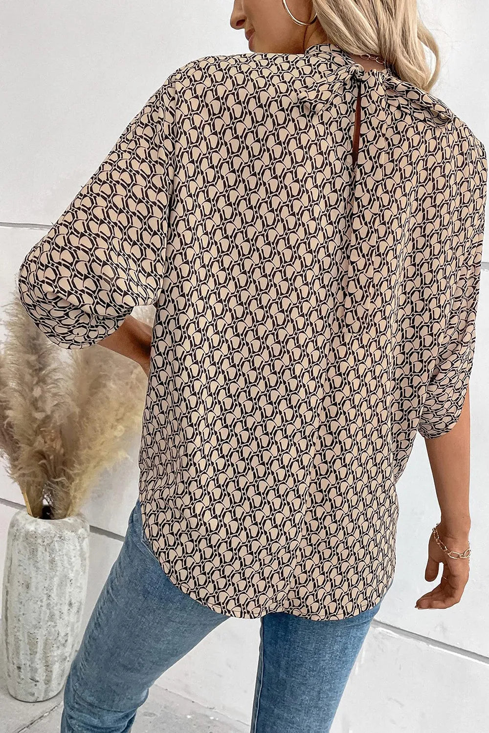 Tie Back Slit Half Sleeve Blouse 