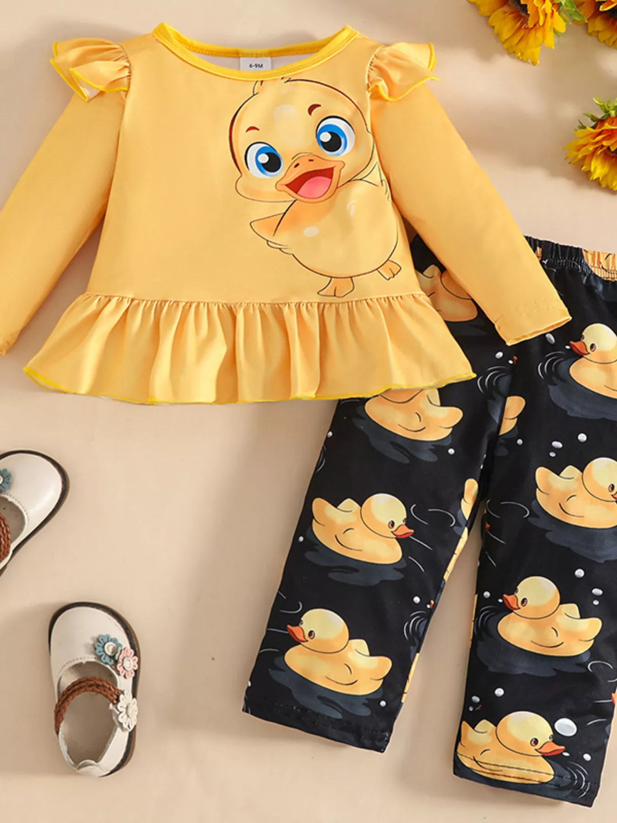 Children's Cute Duck Print Long Sleeve Top and Pants Set 