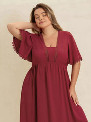 Plus Size Lace Detail Flutter Sleeve Maxi Dress 