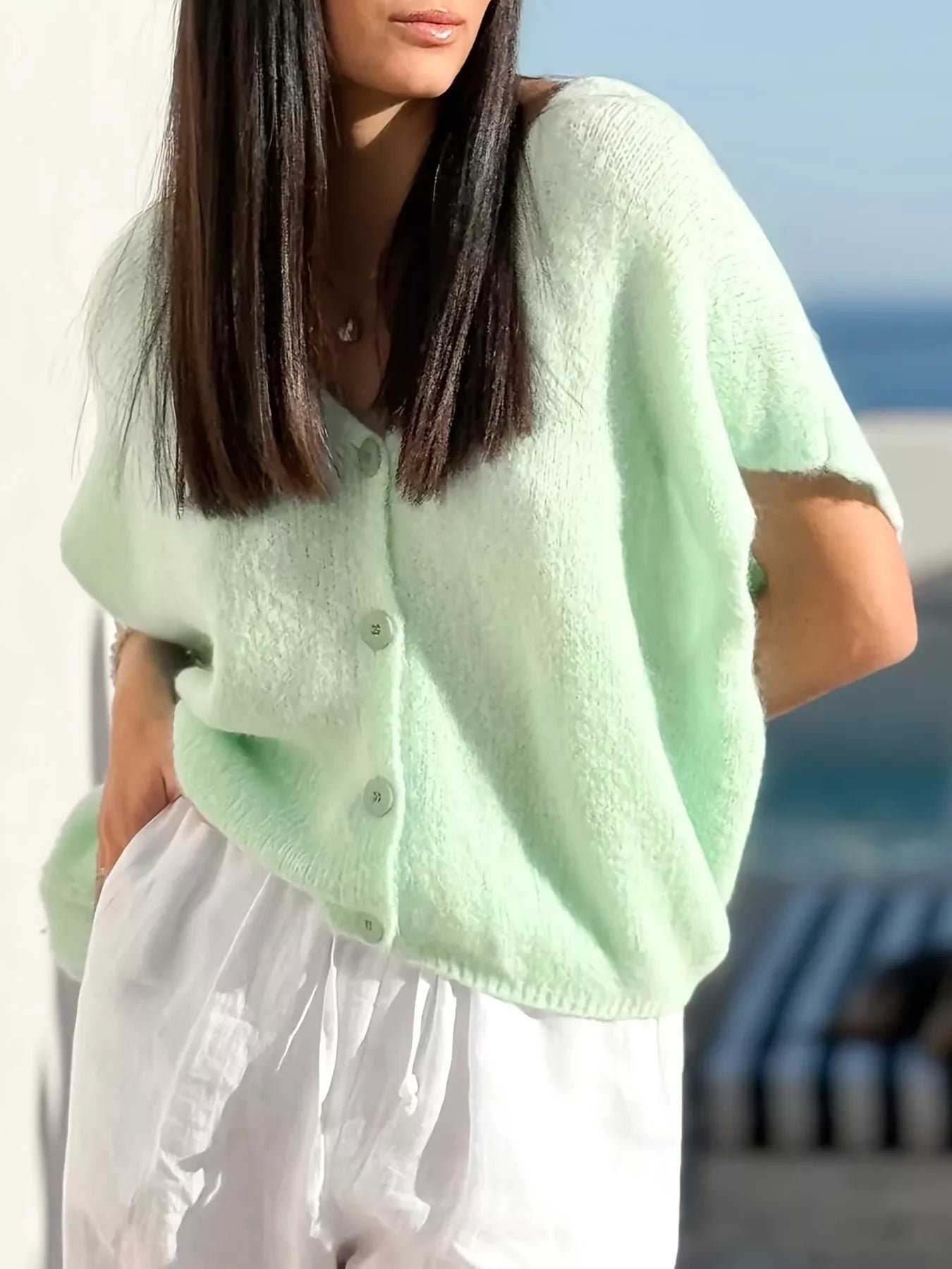Button Up Short Sleeve Cardigan 