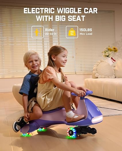 Classic Electric Wiggle Car with Pedal, Rechargeable Battery, and Flashing Wheels 