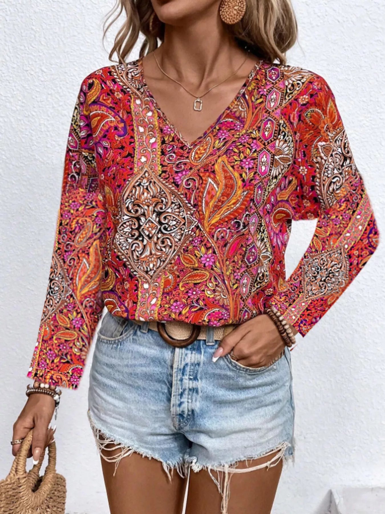 Paisley Print Long Sleeve Blouse 