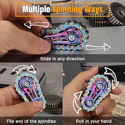 Chain & Toothed Flywheel Fidget Spinner – Stress Relief Toy (+Free Gift Included) 