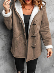 Full Size Cozy Sherpa Lined Toggle Coat with Hood Plus Size 