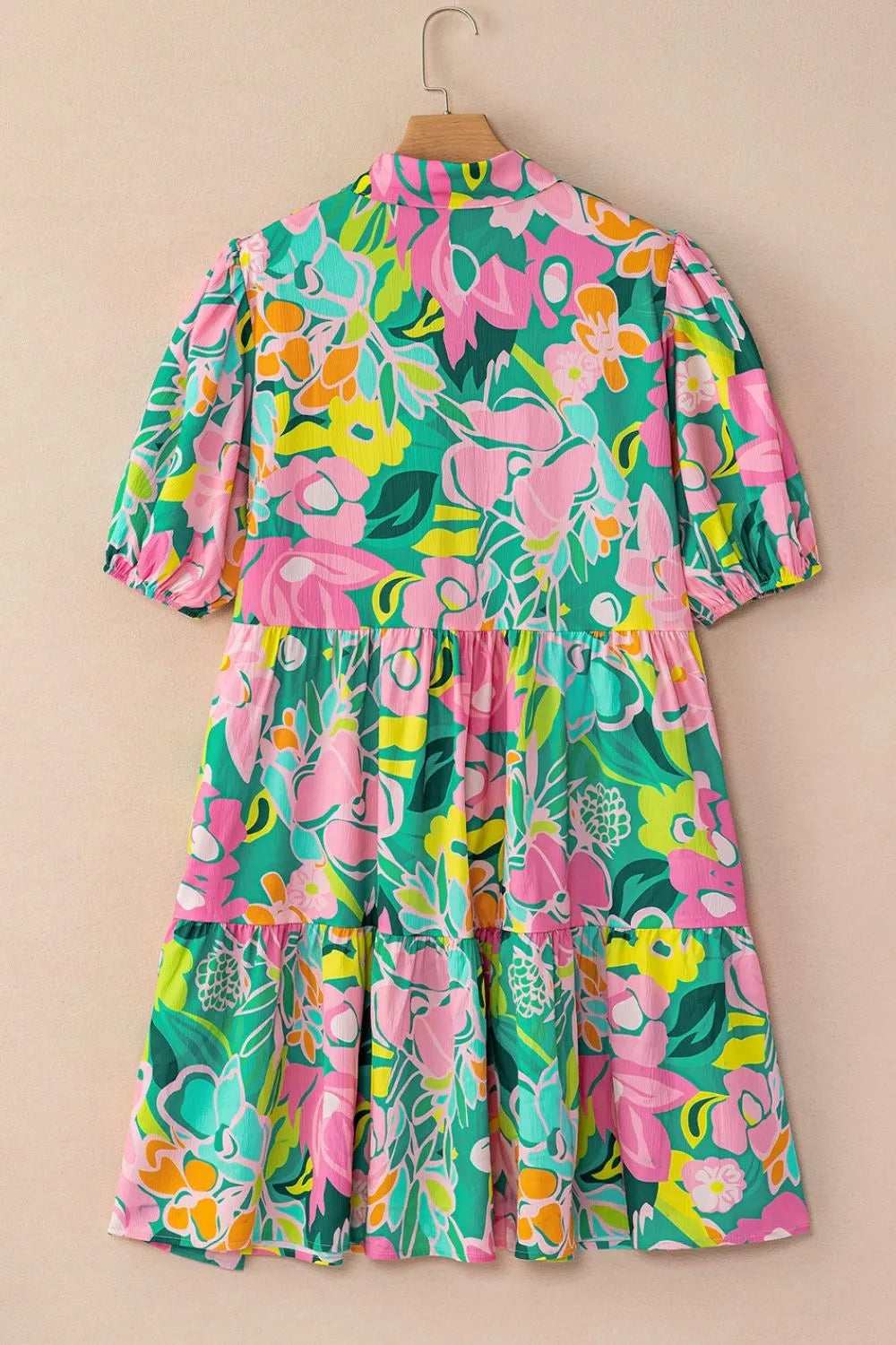 Button Down Floral Puff Sleeve Babydoll Dress 