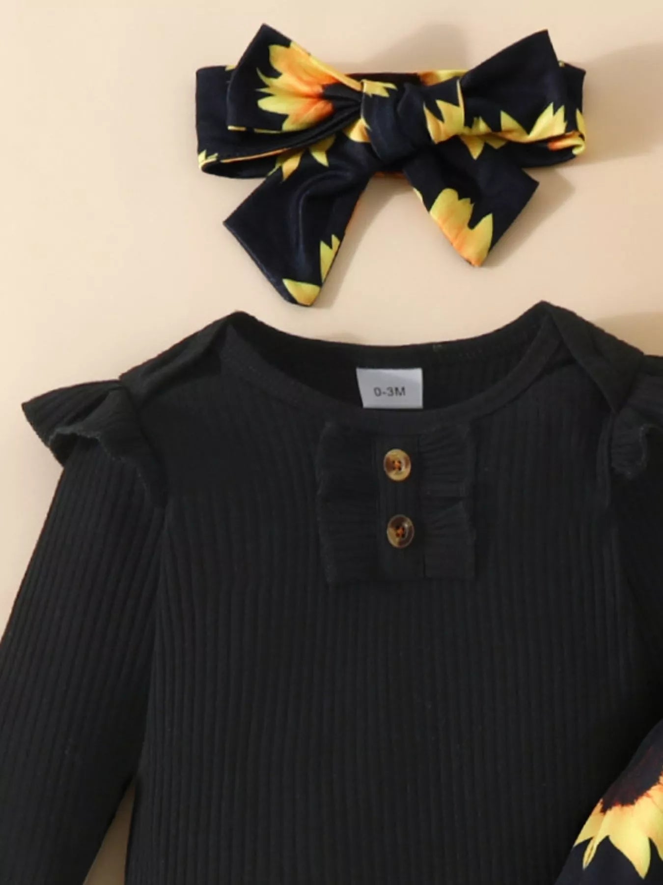 Children's Ruffled Ribbed Top and Sunflower Pants Set 