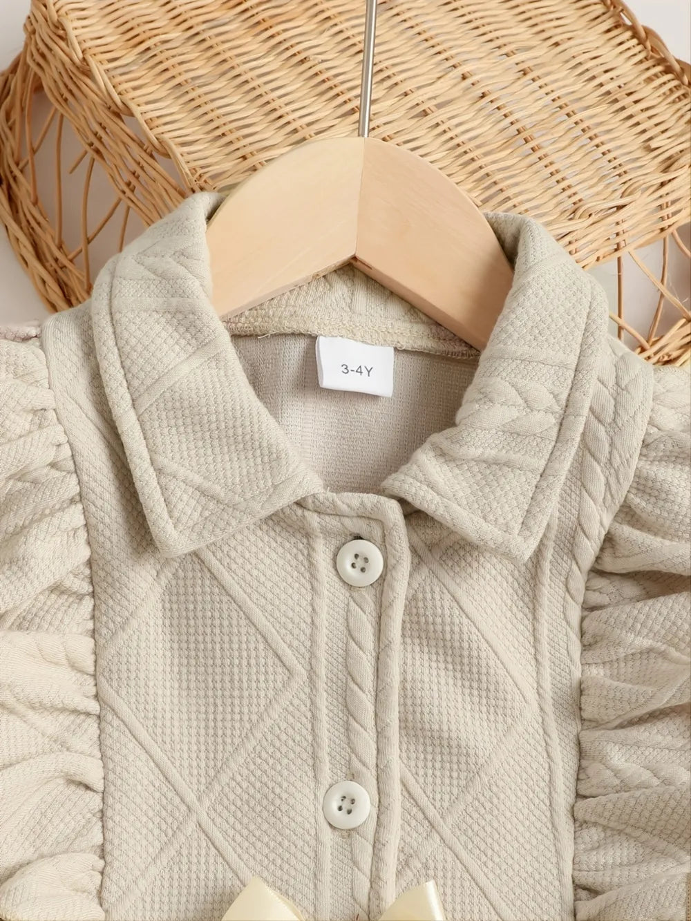 Children's Ruffled Bow Collared Neck Dress 