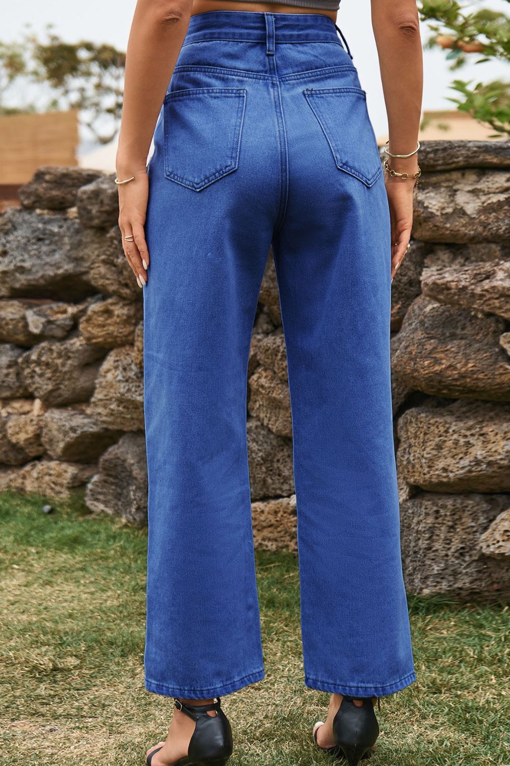 High Waist Loose Fit Ankle Slit Jeans 