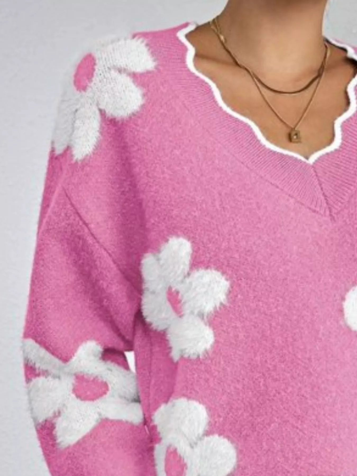Floral V-Neck Long Sleeve Sweater 