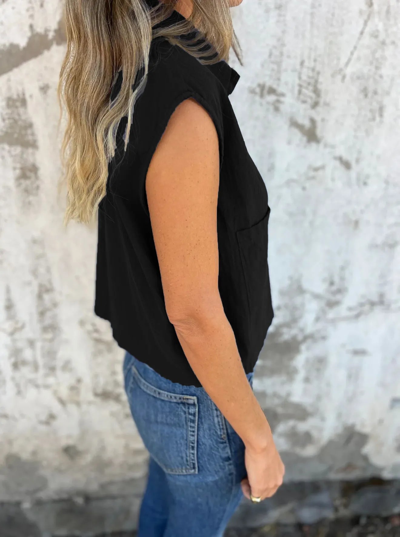 Full Size Button Down Cap Sleeve Linen Shirt Plus Size 