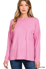 Zenana Soft Melange Hacci Round-Neck Long Sleeve T-Shirt 