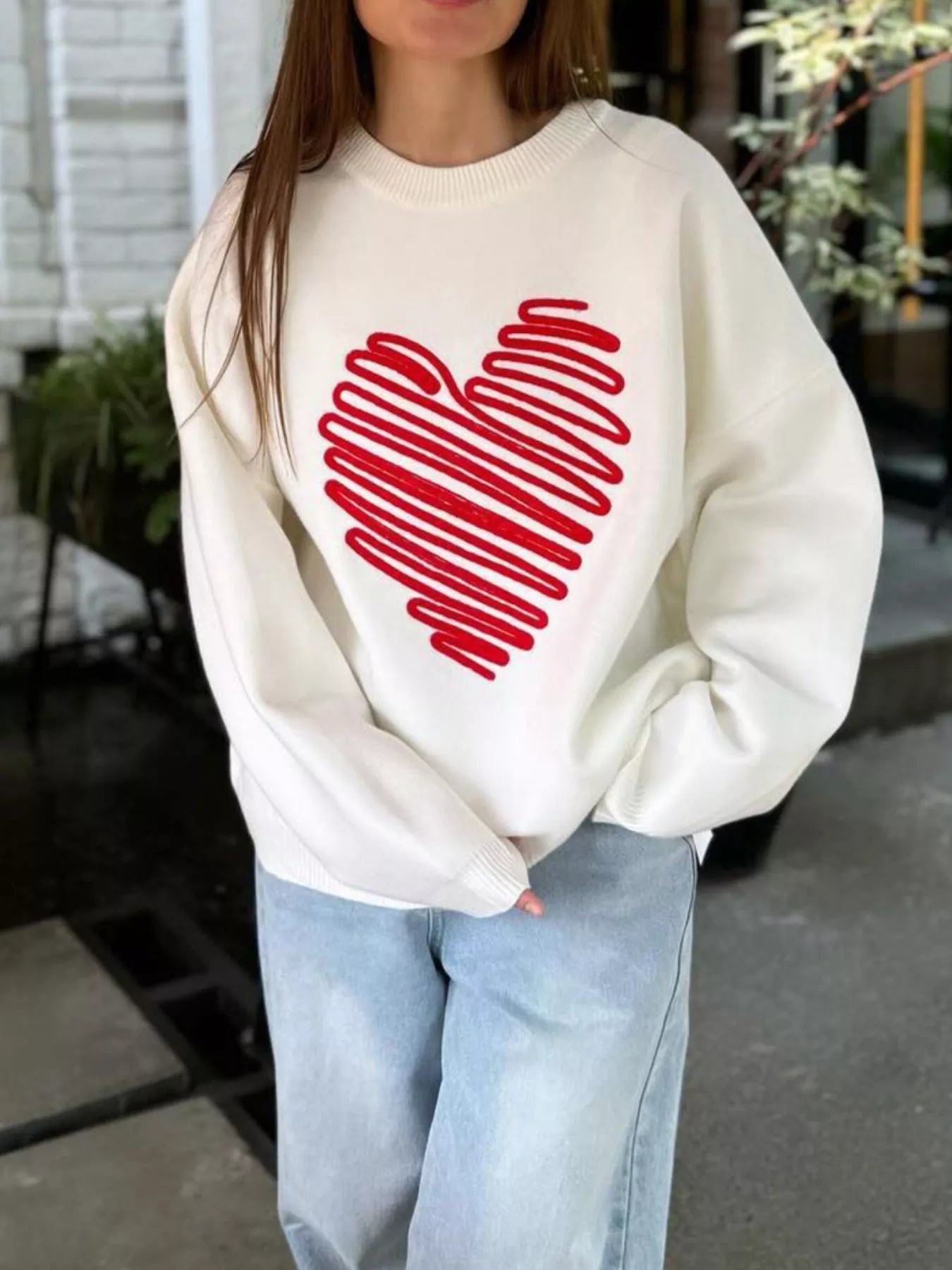 Heart Round Neck Oversized Sweater 