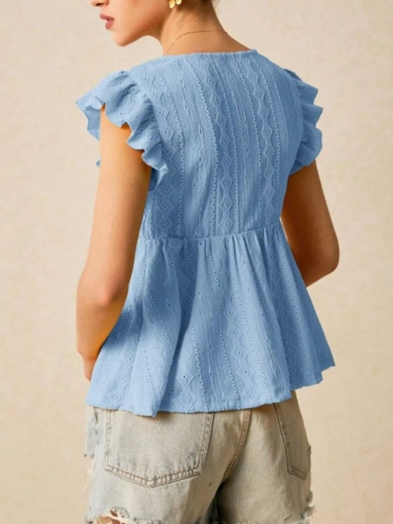 Ruffle Sleeve V-Neck Blouse 