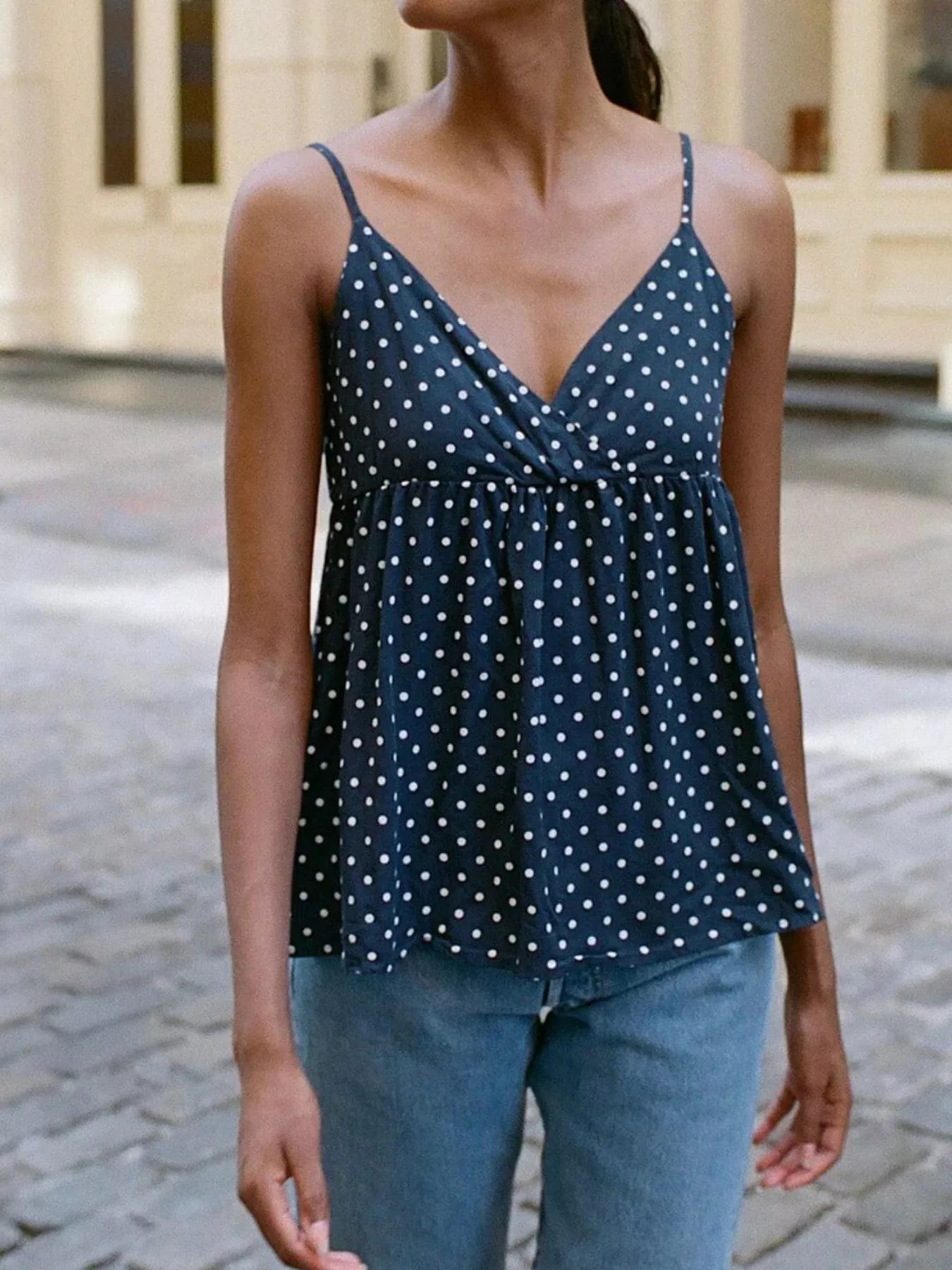 Polka Dot V-Neck Flowy Cami 