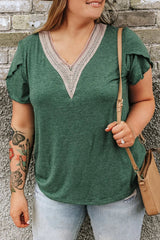 Plus Size V-Neck Petal Sleeve Blouse 