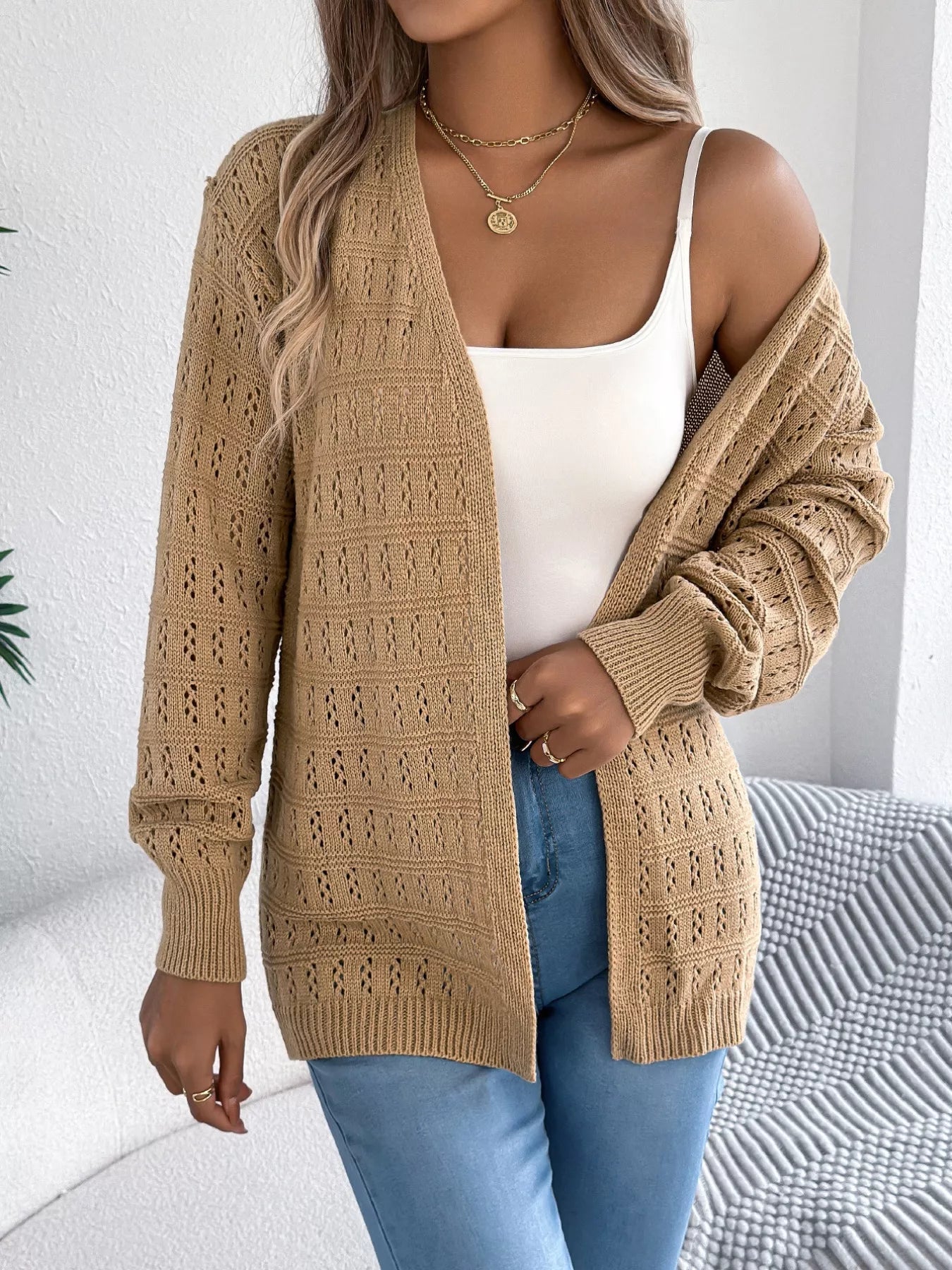 Open-Front Crochet Knit Cardigan 